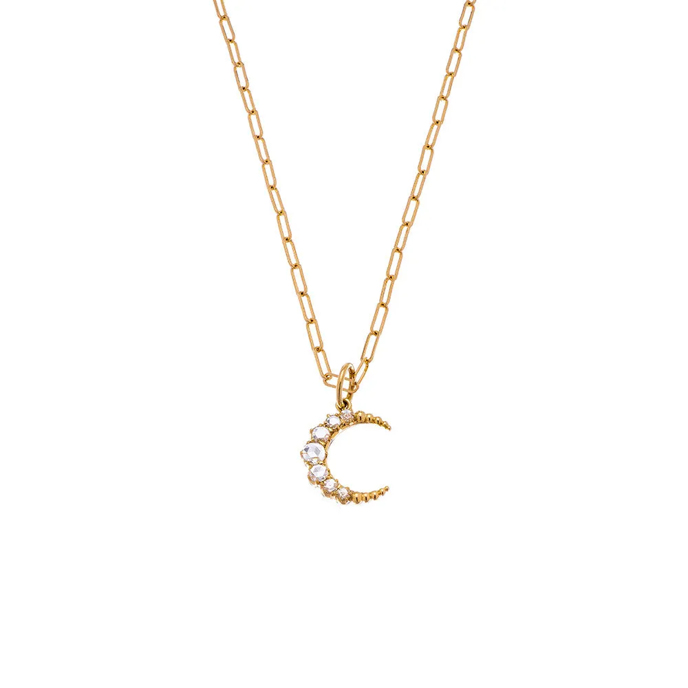 18 Karat Yellow Gold Diamond Crescent Moon Pendant