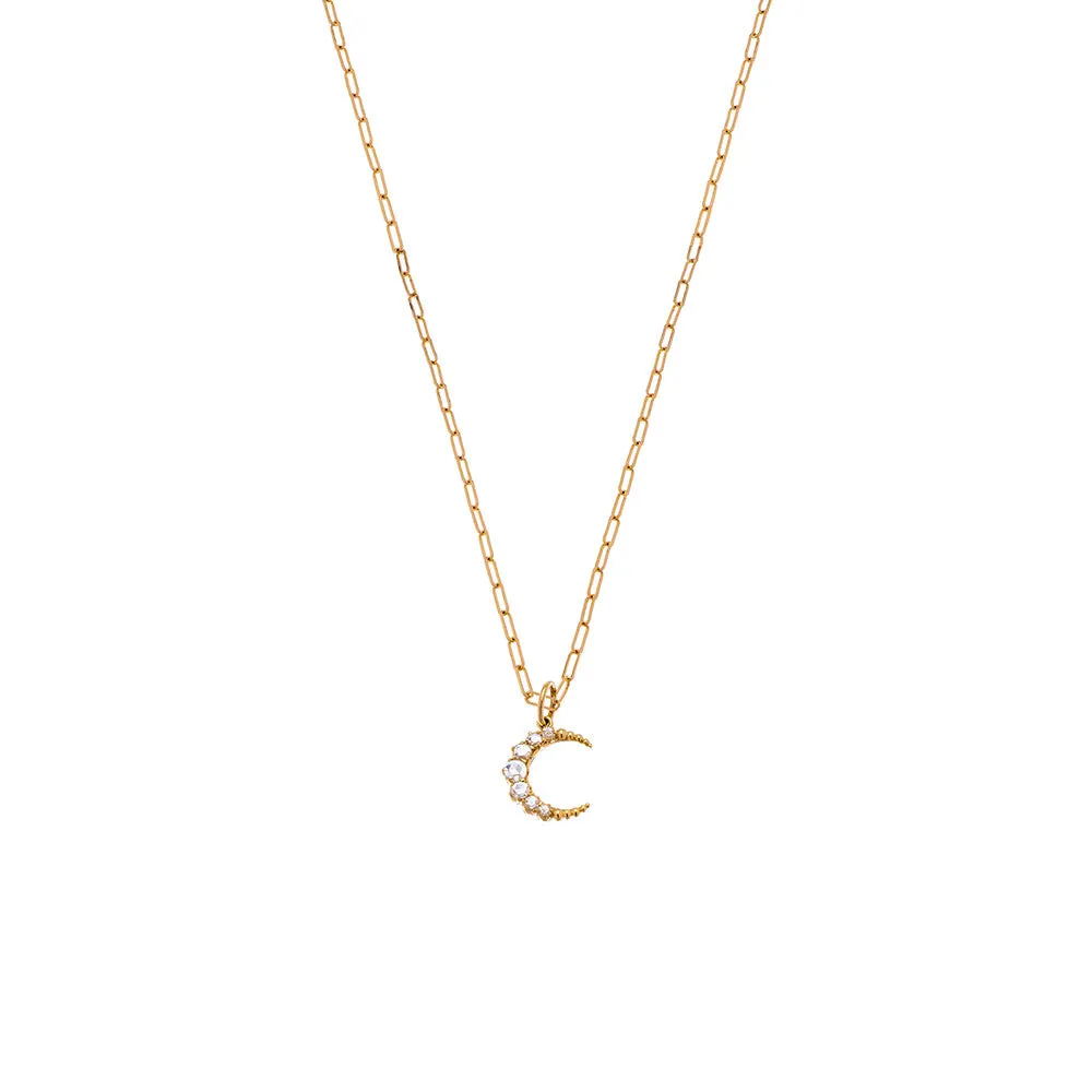18 Karat Yellow Gold Diamond Crescent Moon Pendant