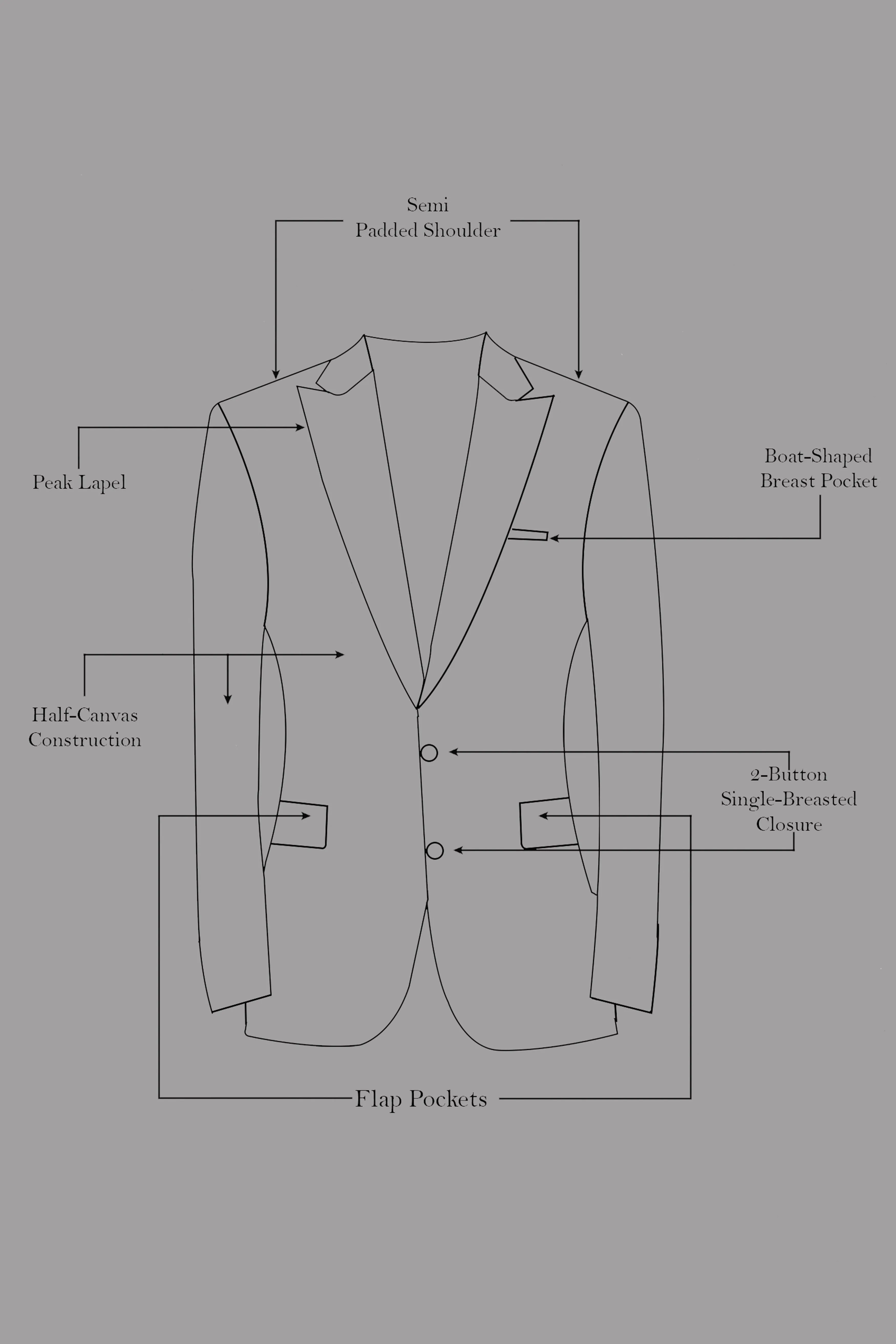 Abbey Gray And Outer Space Blue Designer Embroidered Peak Collar Tuxedo Blazer