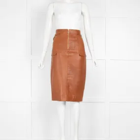 Amanda Wakeley Tan Leather Buckle Detail Pencil Skirt