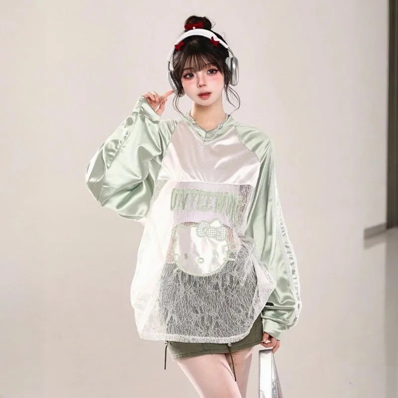 American Style Hello Kitty Embroidered Hollow T-shirt
