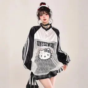 American Style Hello Kitty Embroidered Hollow T-shirt