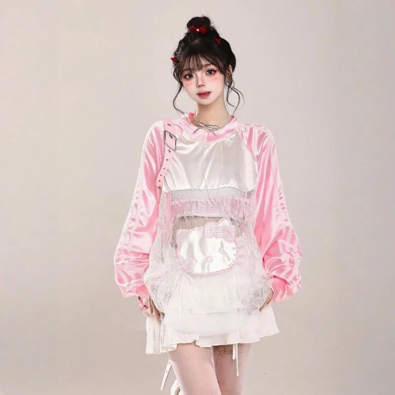 American Style Hello Kitty Embroidered Hollow T-shirt