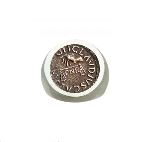 Authentic Ancient Roman Coin 1st cent. AD Silver Ring depicting a hand holding a scale and the word "Claudius"