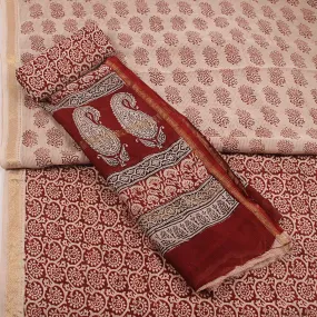 Bagh Hand Block Printed Maheshwari Silk Unstitched 3 Piece Suit Set