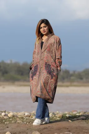 BEIGE AND NAVY BLUE Colour Kani Jacket Along With New Designer Jaal Pattern