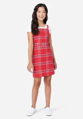 Belted Layered Plaid Dress