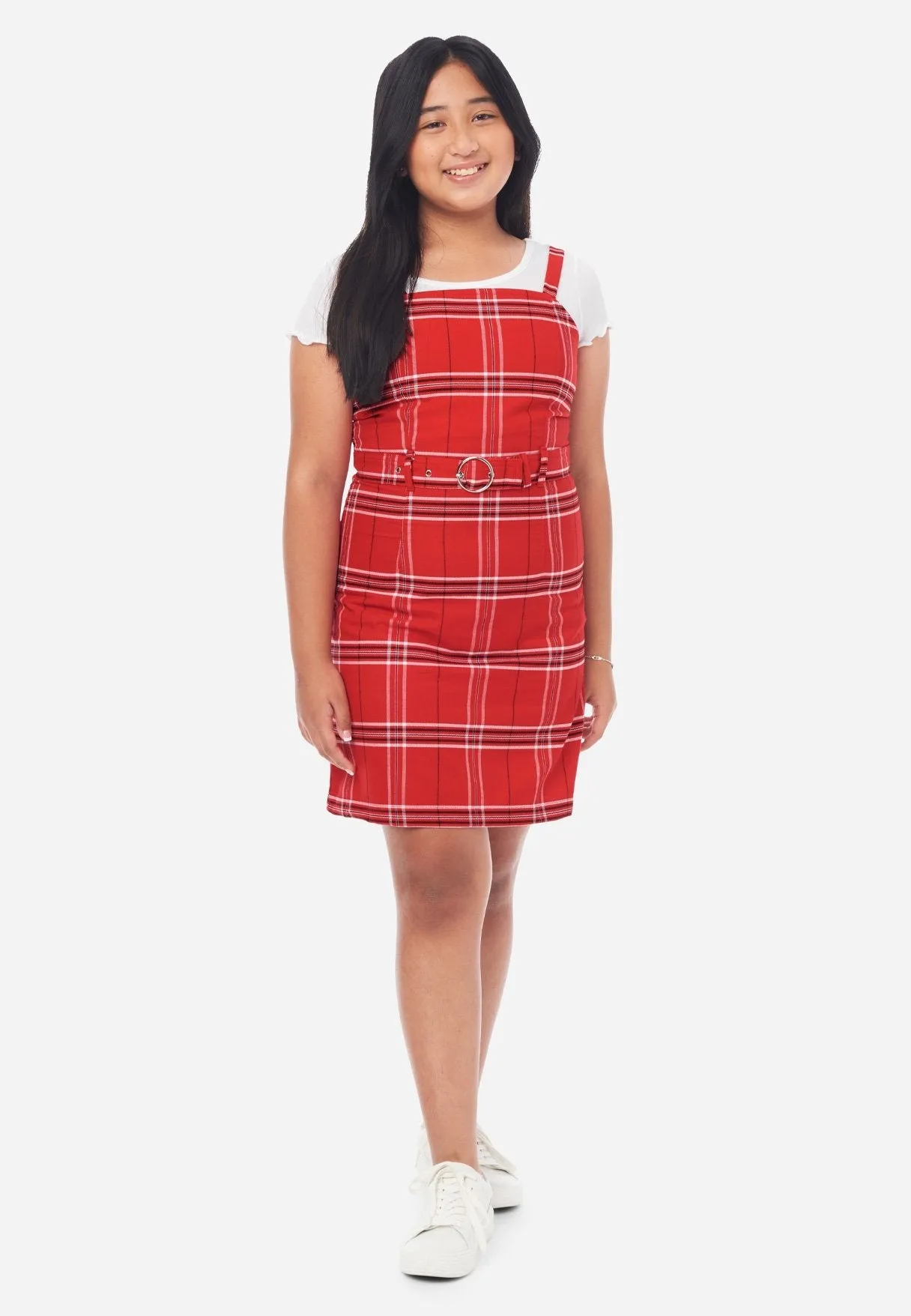 Belted Layered Plaid Dress