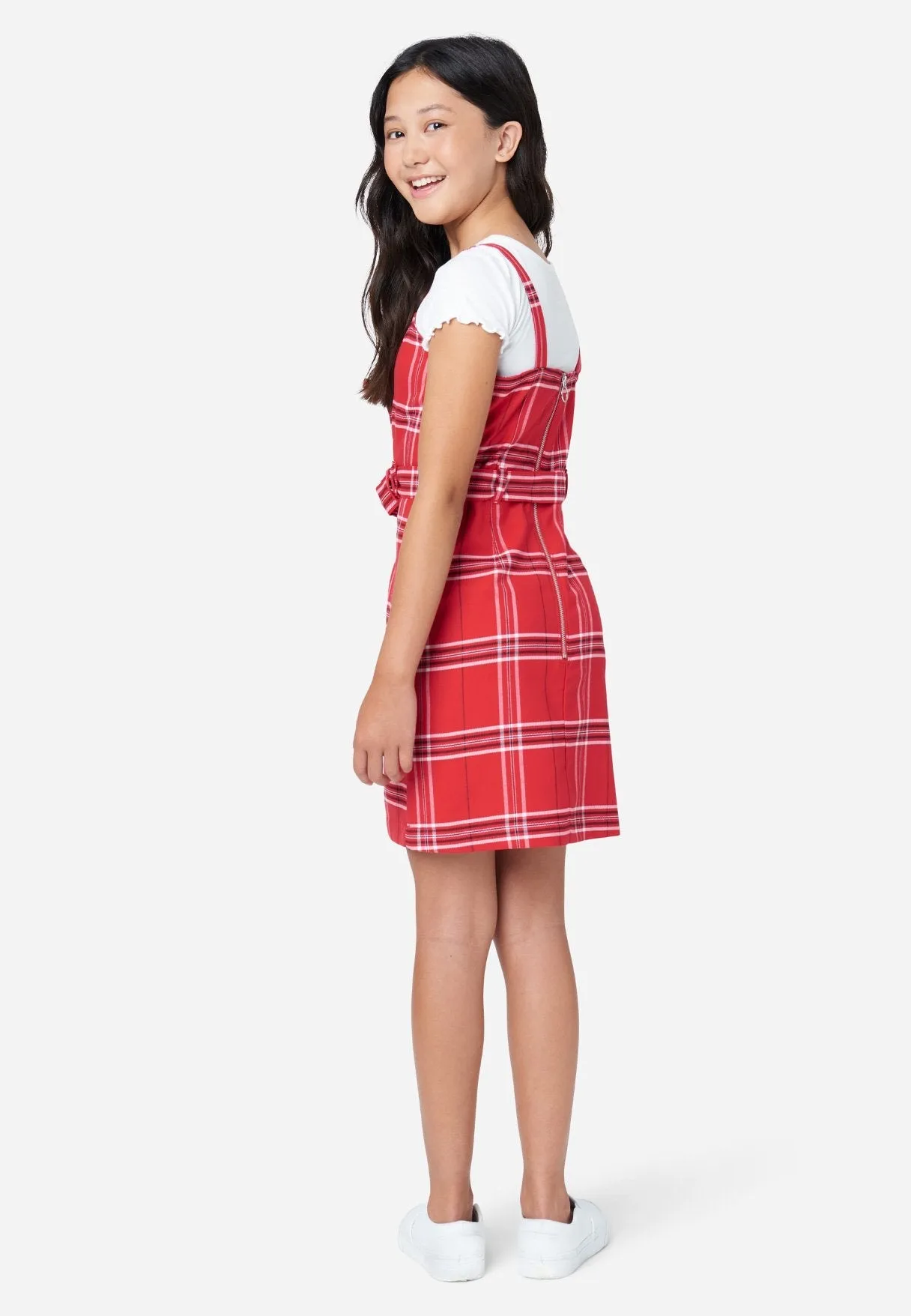 Belted Layered Plaid Dress