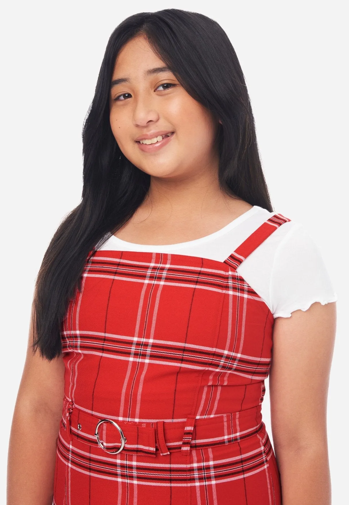 Belted Layered Plaid Dress