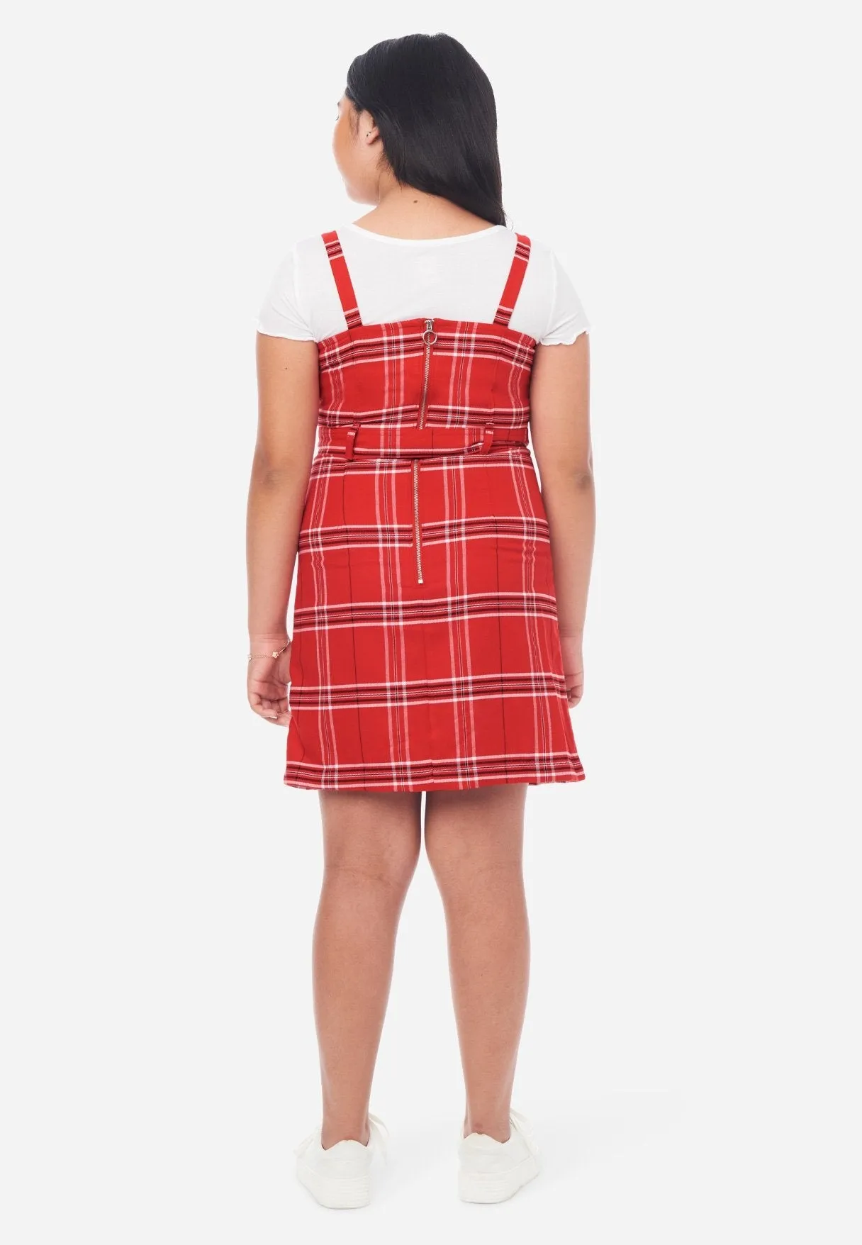 Belted Layered Plaid Dress