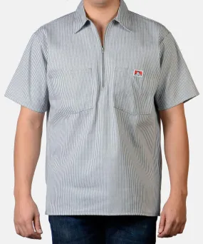 Ben Davis Short Sleeve Half-Zip Work Shirt - Grey Stripe