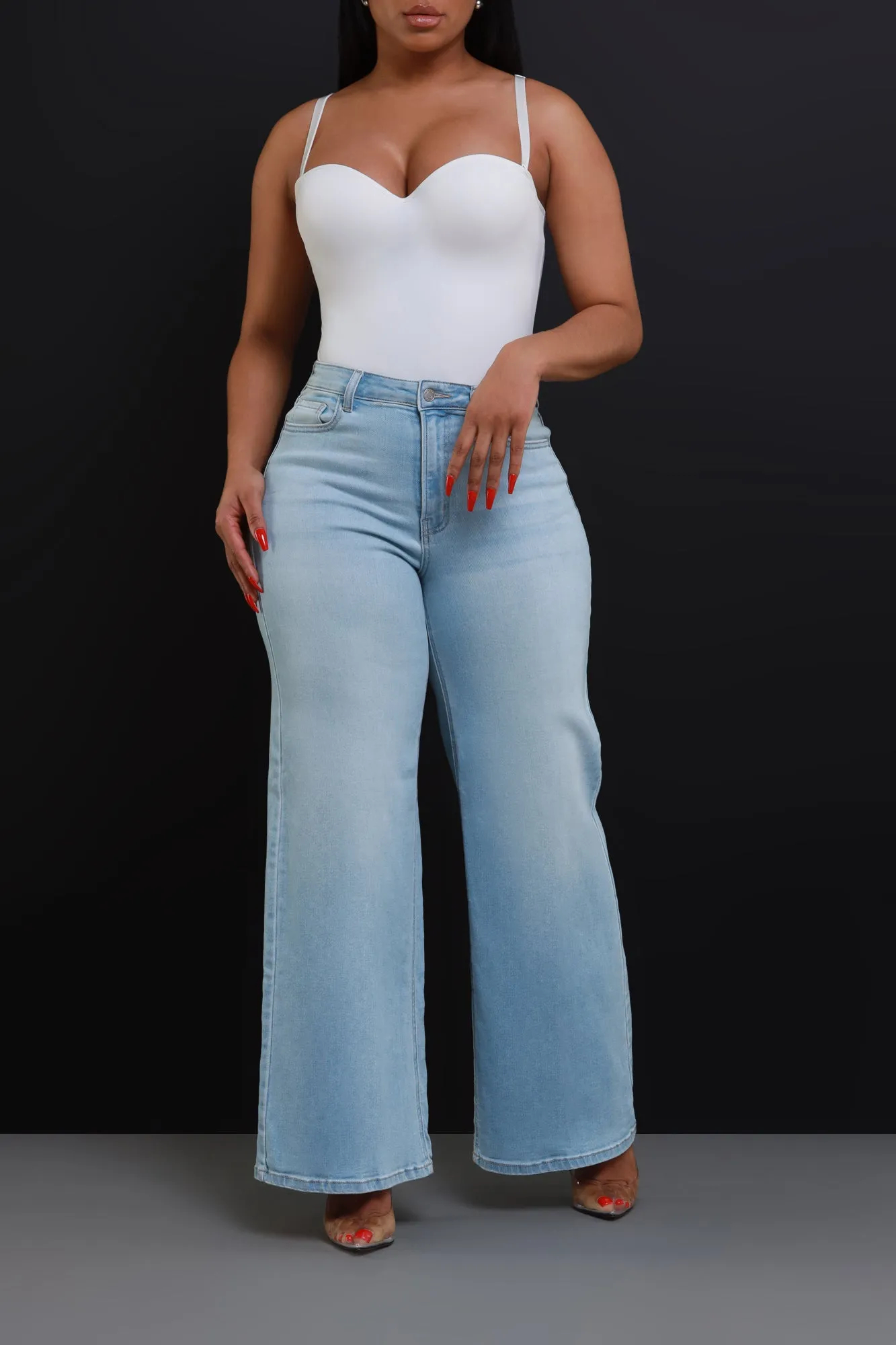 Bite Your Tongue High Rise Wide Leg Jeans - Light Wash
