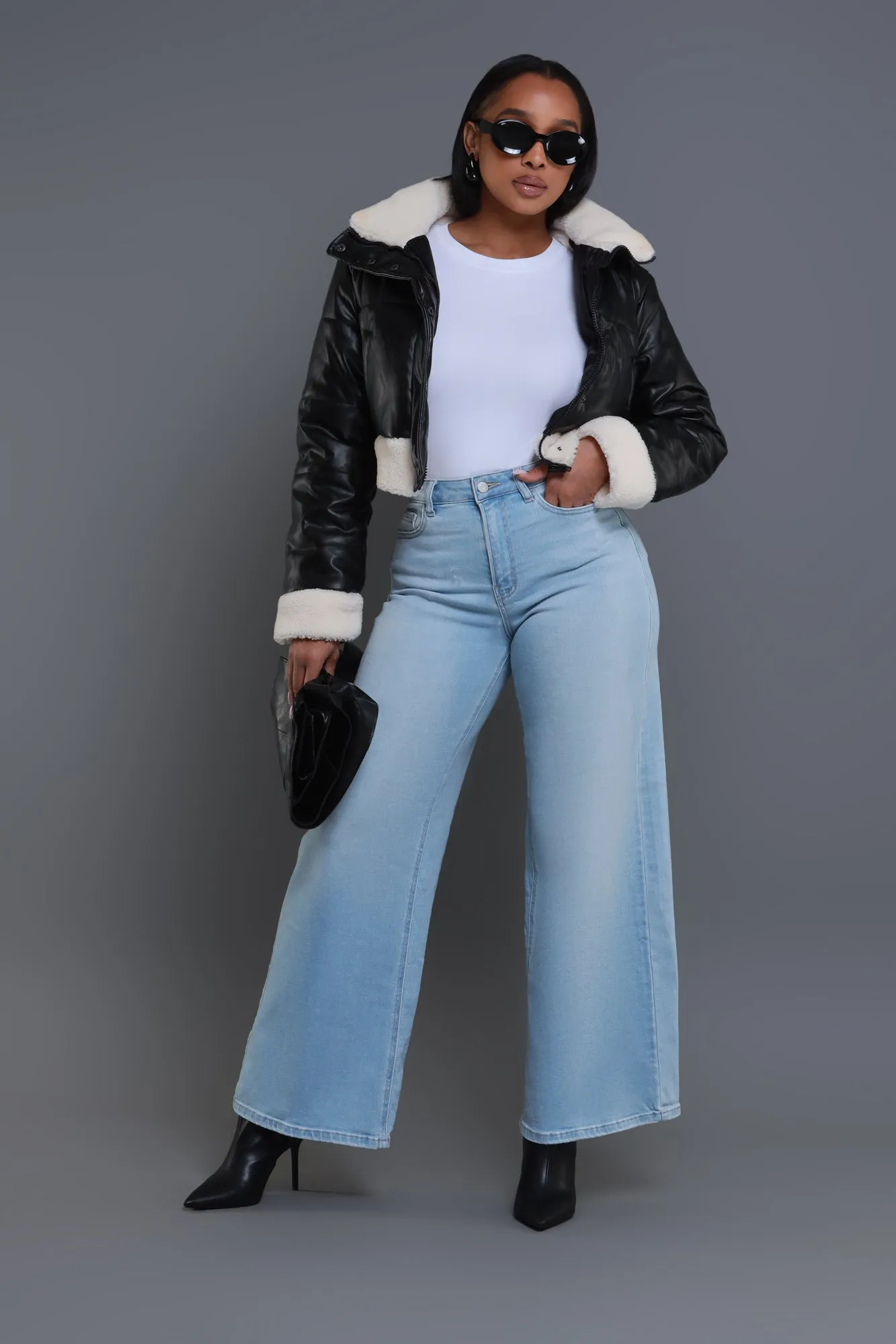 Bite Your Tongue High Rise Wide Leg Jeans - Light Wash