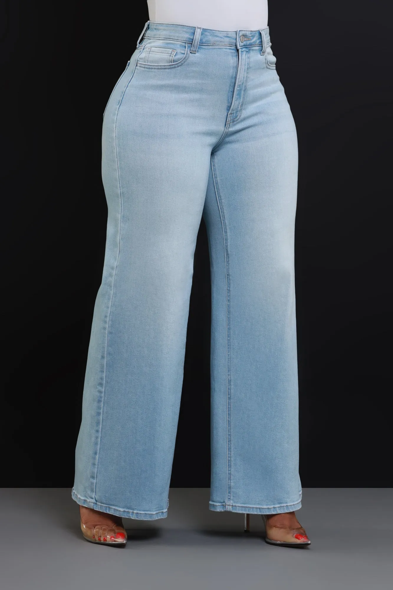 Bite Your Tongue High Rise Wide Leg Jeans - Light Wash