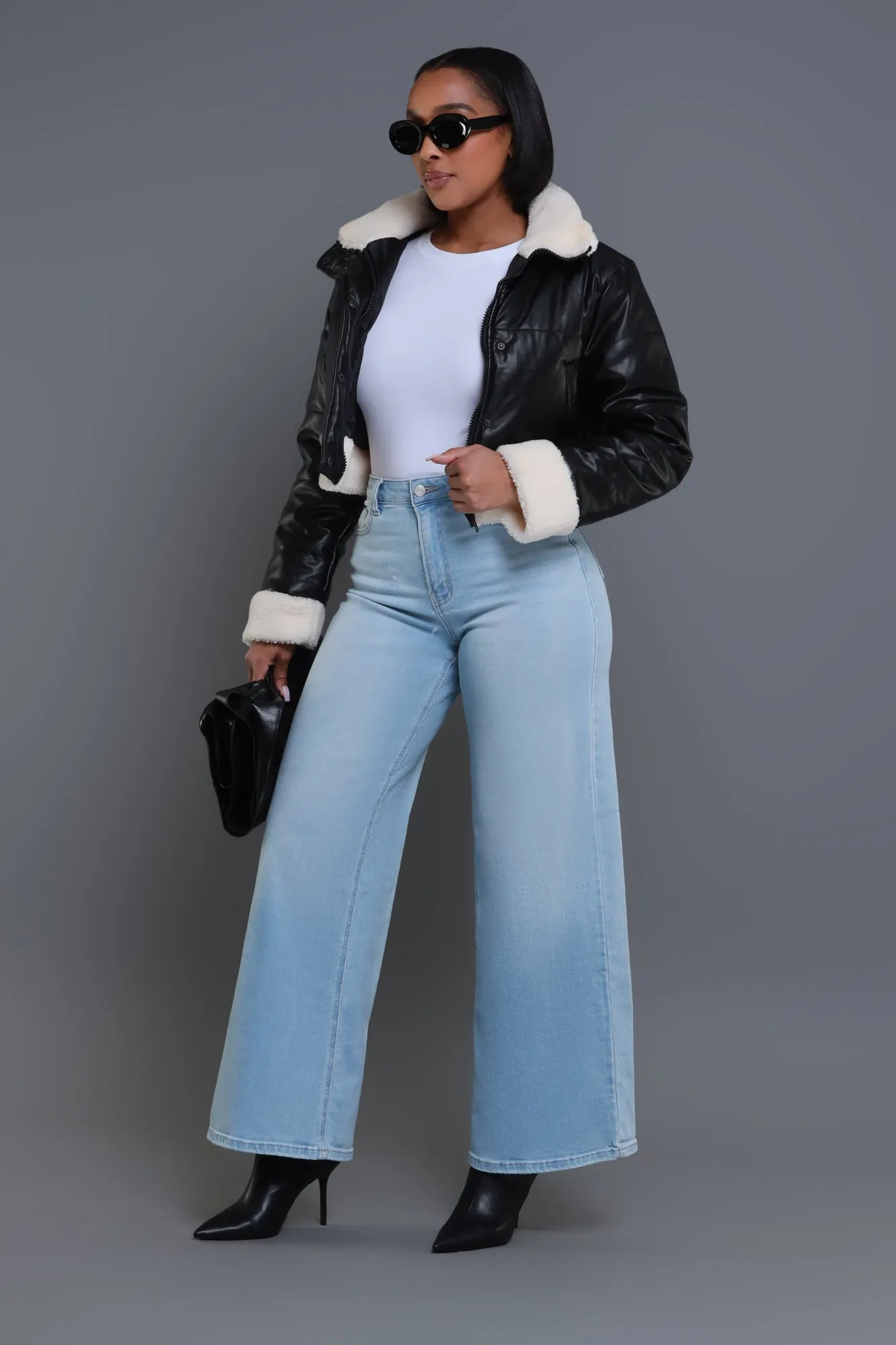 Bite Your Tongue High Rise Wide Leg Jeans - Light Wash