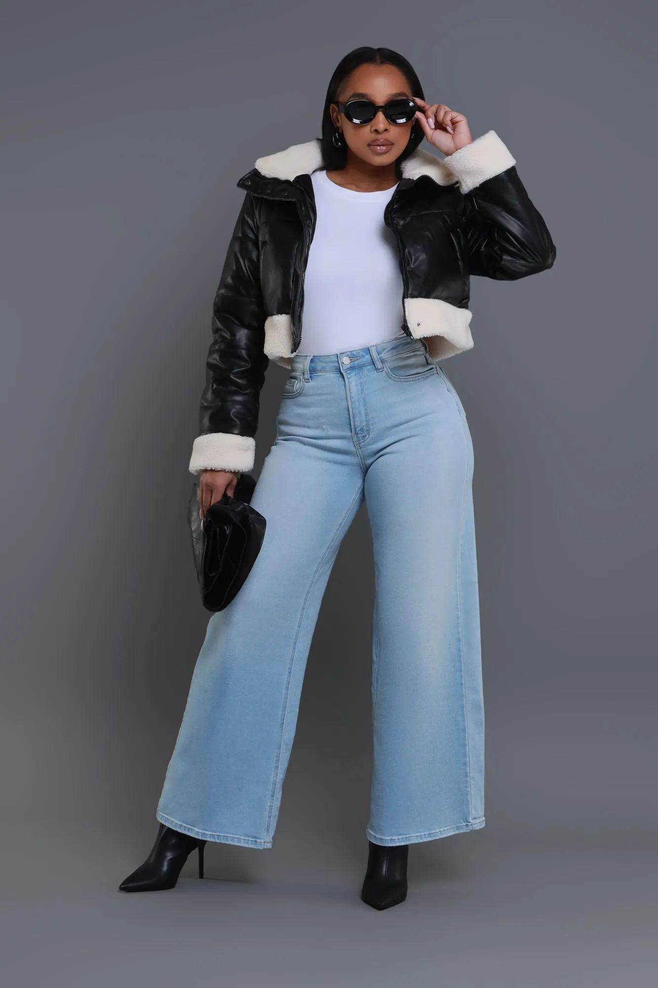 Bite Your Tongue High Rise Wide Leg Jeans - Light Wash