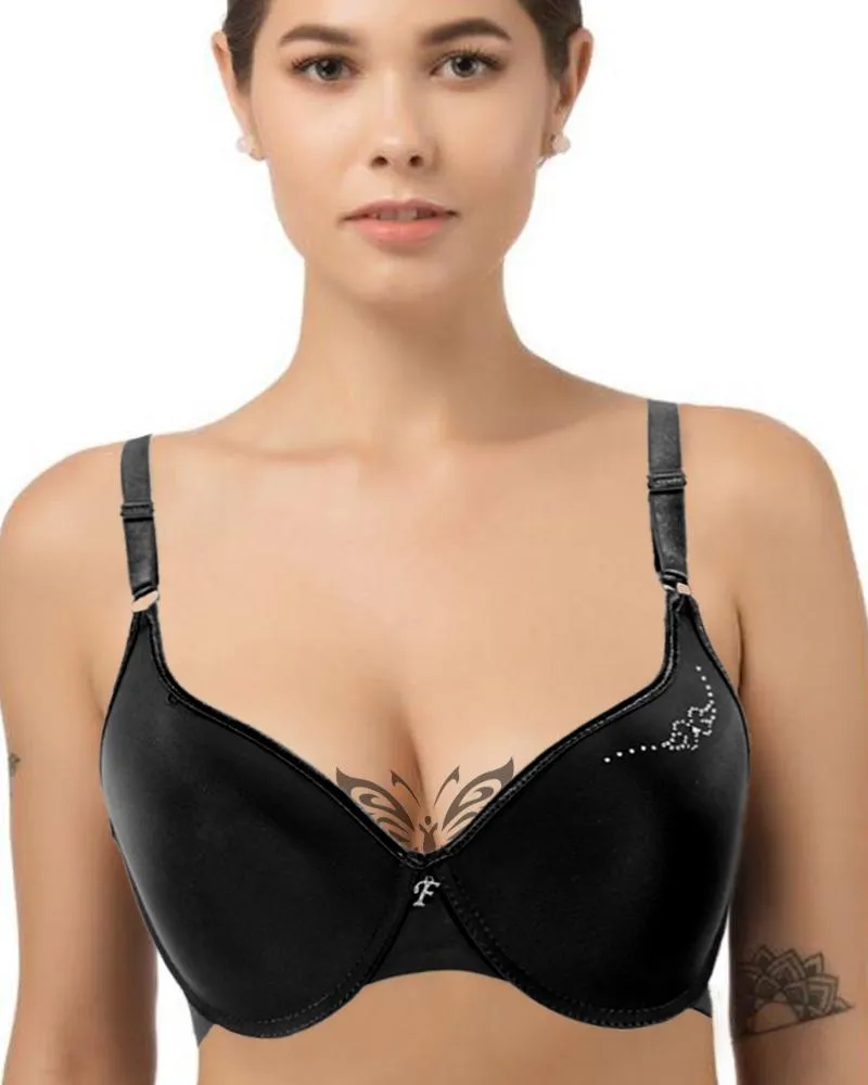Black Fancy Soft Padded Flourish Bra - Single Padded Underwired Bra - FL913
