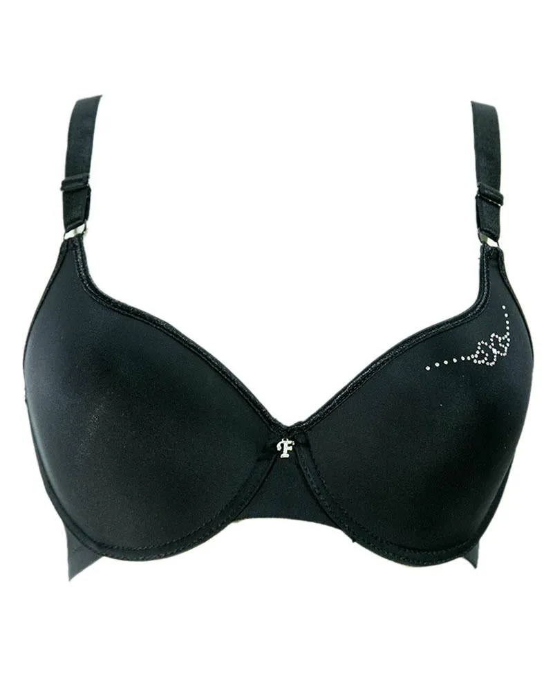 Black Fancy Soft Padded Flourish Bra - Single Padded Underwired Bra - FL913