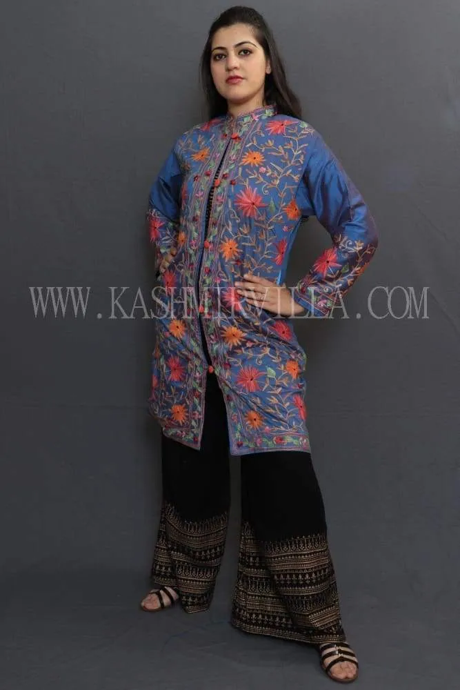Blue Colour Embroidered Jacket With Beautiful Aari Jaal Gives Elegance To The Wearer.