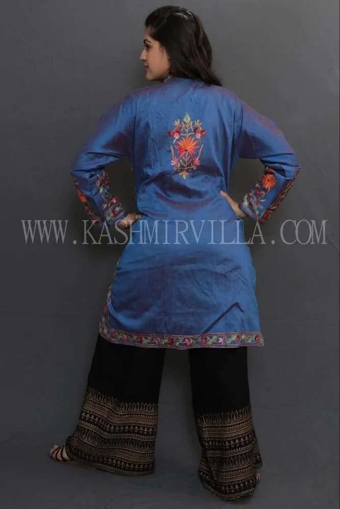 Blue Colour Embroidered Jacket With Beautiful Aari Jaal Gives Elegance To The Wearer.