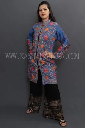 Blue Colour Embroidered Jacket With Beautiful Aari Jaal Gives Elegance To The Wearer.