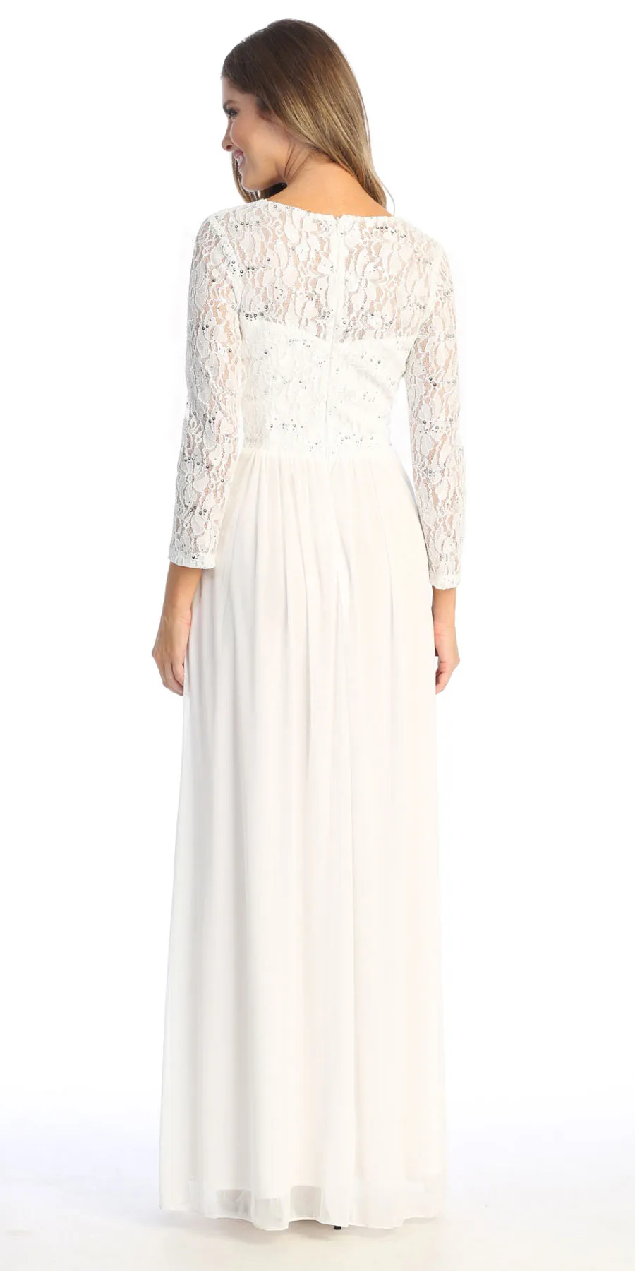 Celavie 6527-L Long Sleeve Chiffon Dress V-Neckline