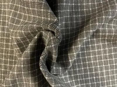 Charcoal Grey Checkered Line Printed Poly Double Knit