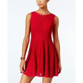 City Studios Juniors Sleeveless Red Day Lace Overlay Dress, Size 3