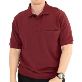Classics by Palmland Short Sleeve 3 Button Banded Bottom Knit Collar 6070-100BT-Burgundy