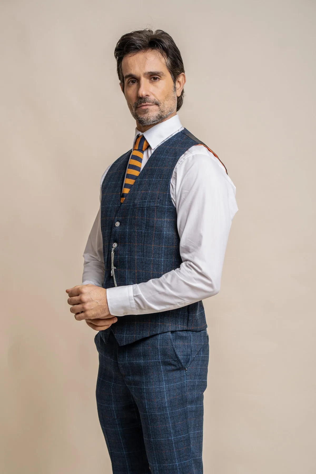 Cody Blue Check Waistcoat