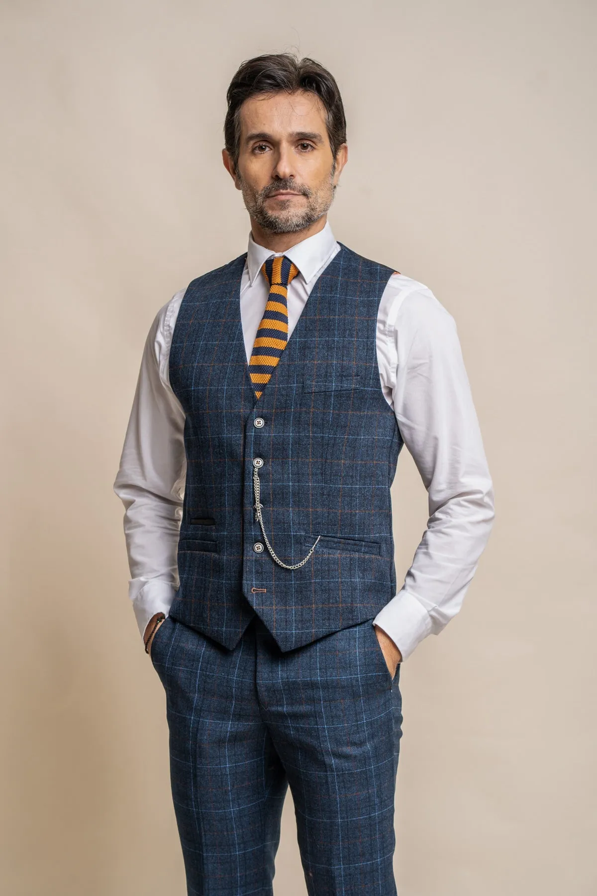 Cody Blue Check Waistcoat
