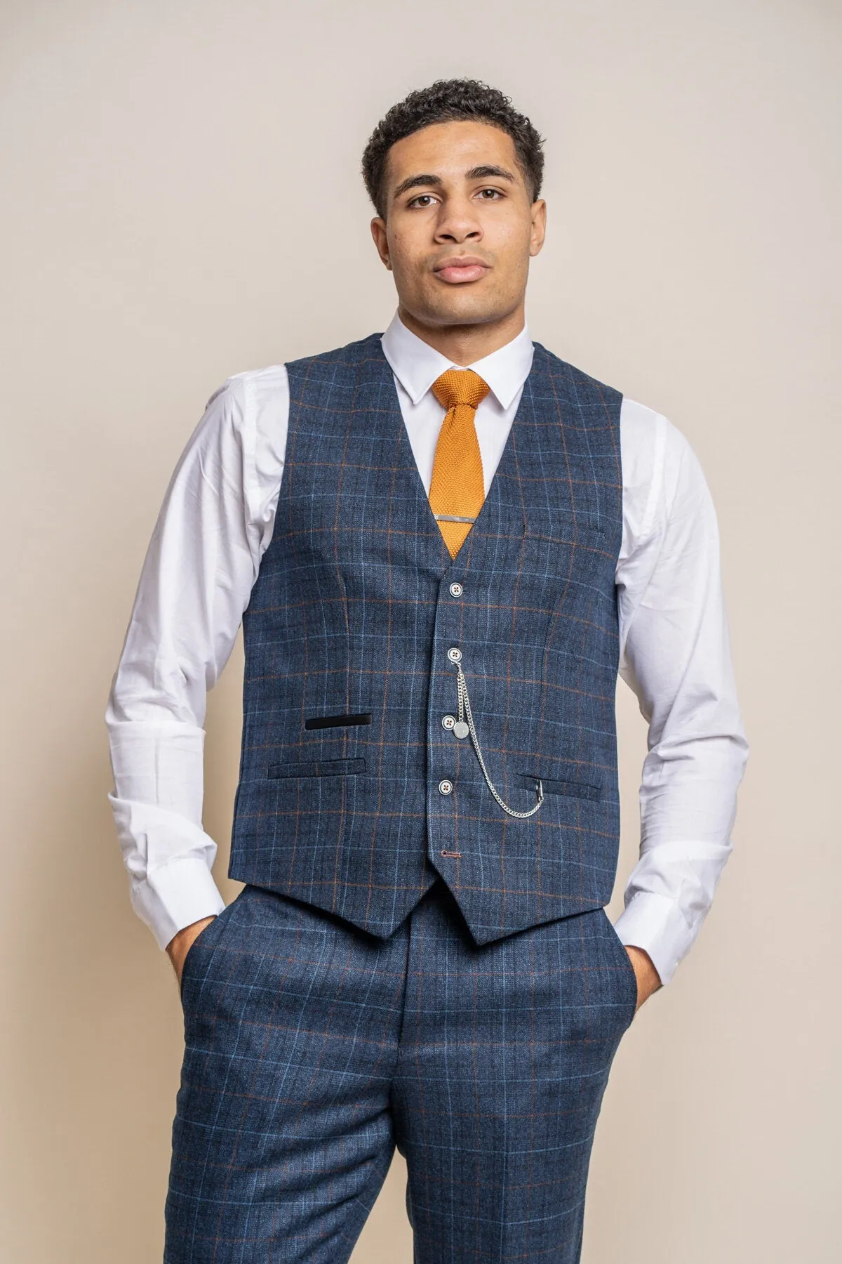 Cody Blue Check Waistcoat