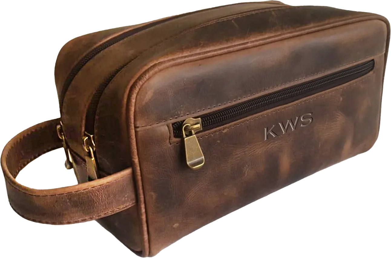 Columbian Distressed Leather Double Zip Shave Kit 771-20904
