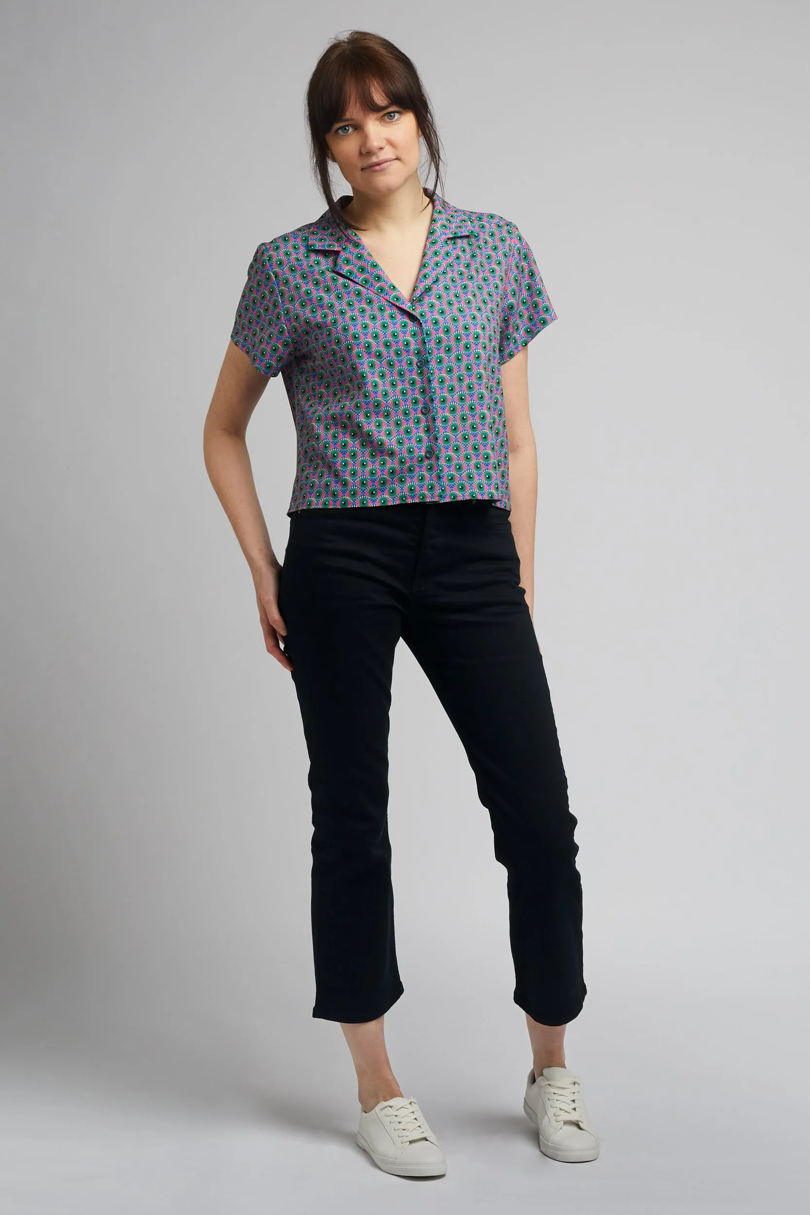 Cropped Cuban Collar Shirt in Eye of Newt Print