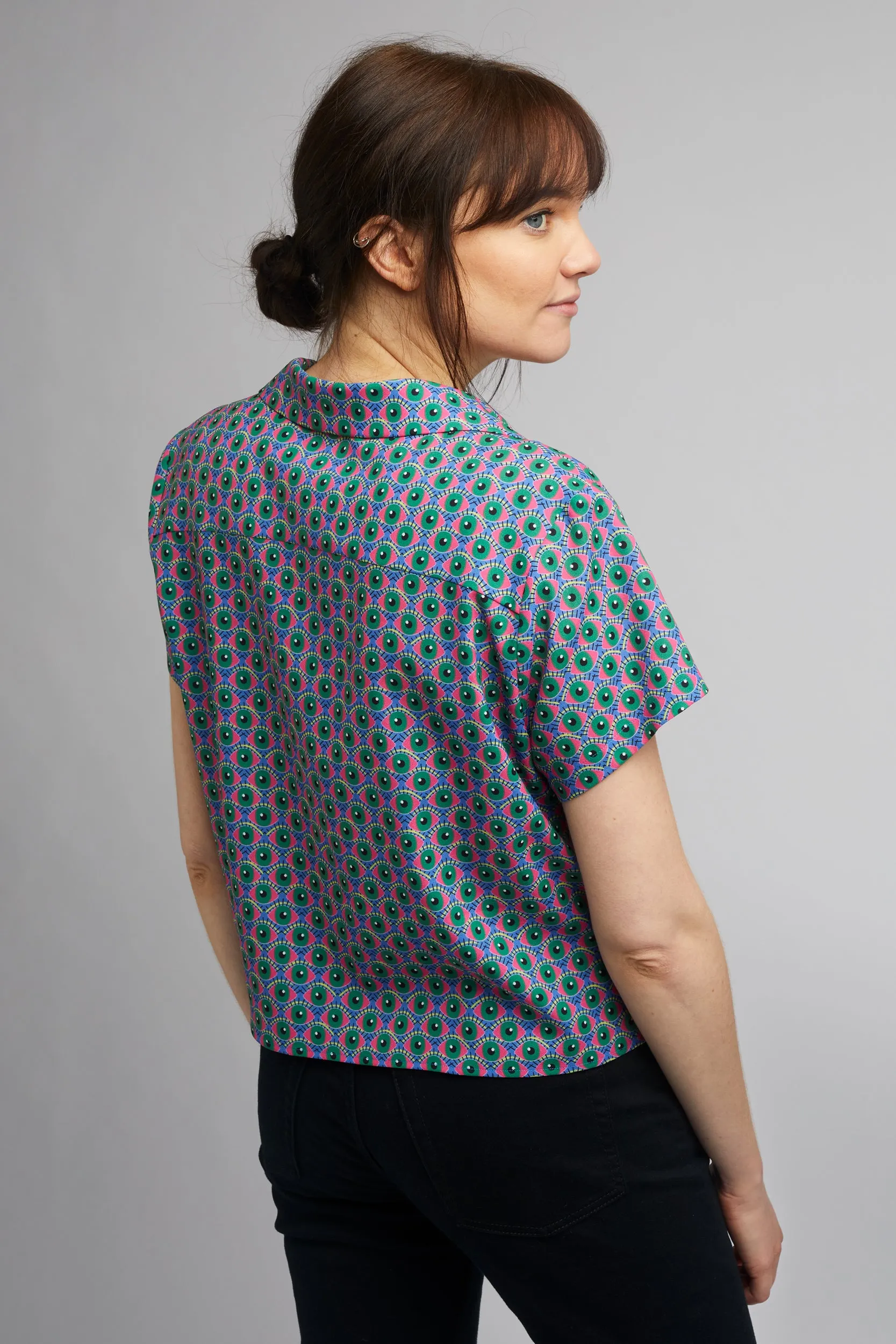 Cropped Cuban Collar Shirt in Eye of Newt Print
