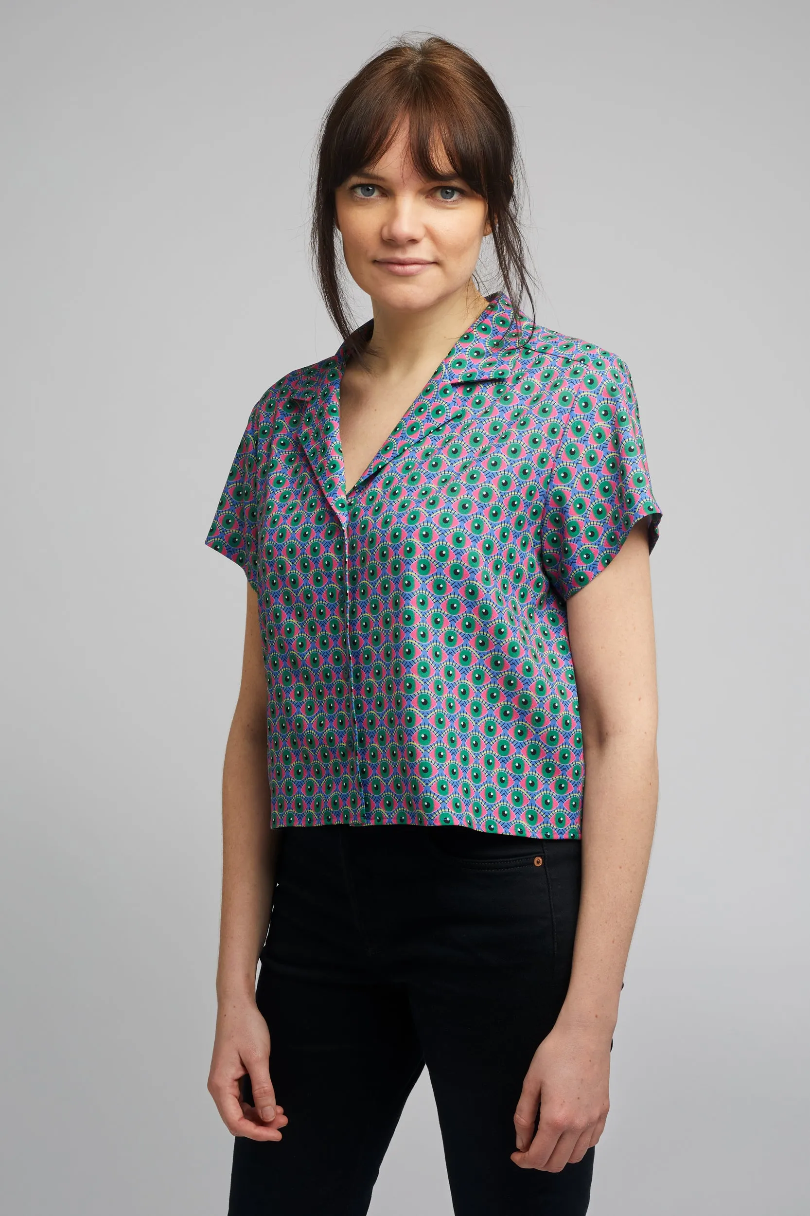 Cropped Cuban Collar Shirt in Eye of Newt Print