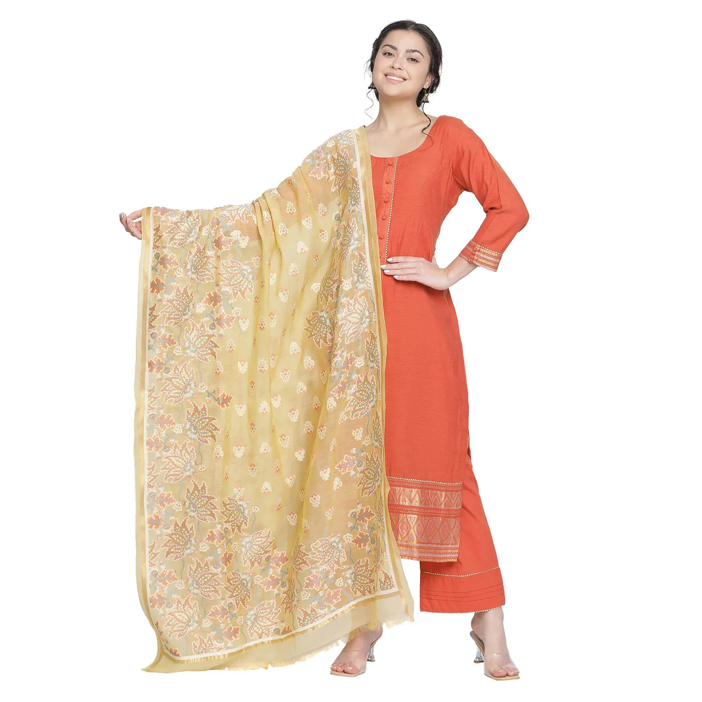 Dark Rust Woven Design Cotton Silk Blend Unstitched Suit Co-ords Set