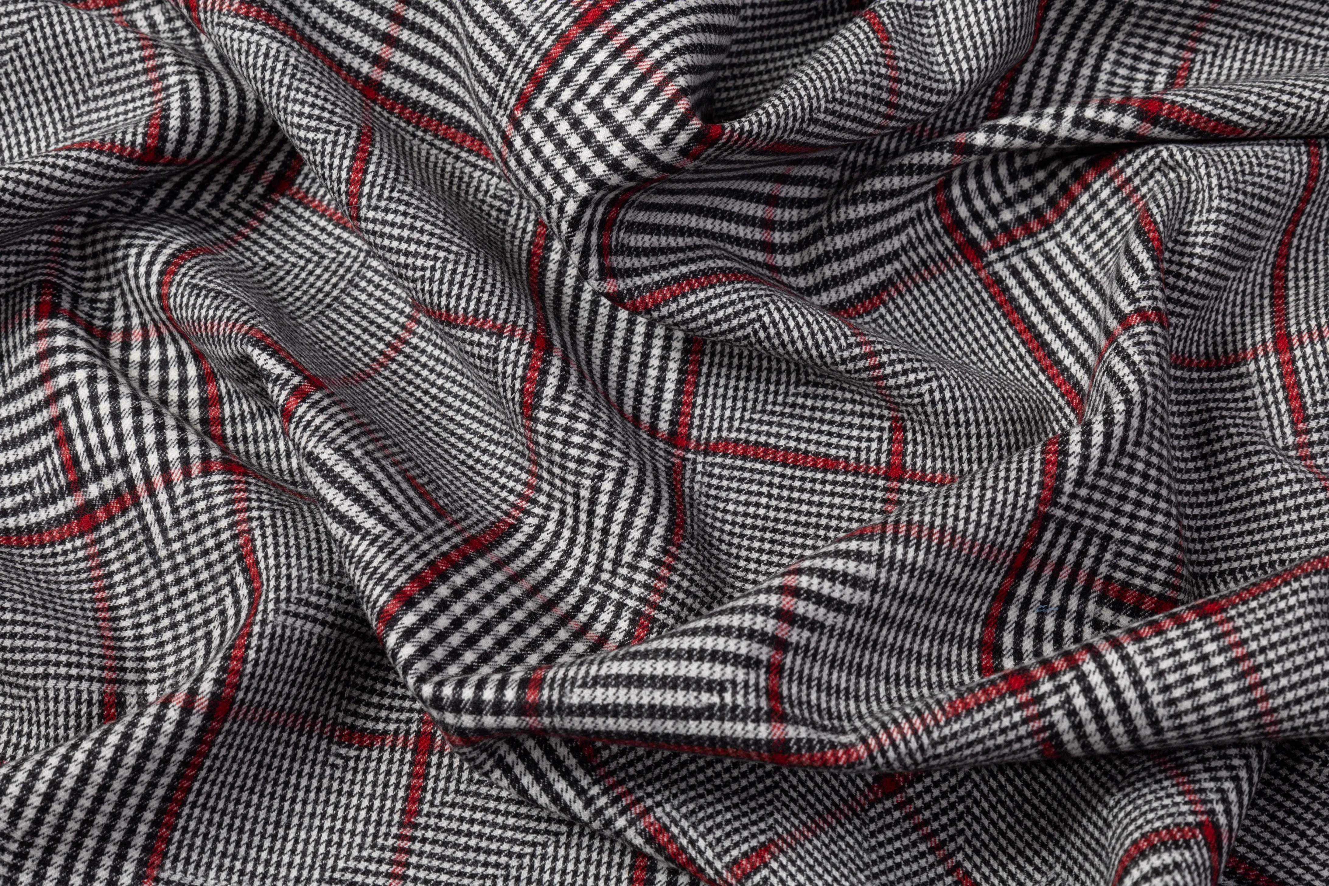 Deconstructed Glen Check Italian Wool Suit - Gray / Red / White
