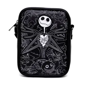 Disney Vegan Leather Cross Body Backpack for Men and Women with Adjustable Strap, Nightmare Before Christmas Jack Corpse Pose Applique, Black