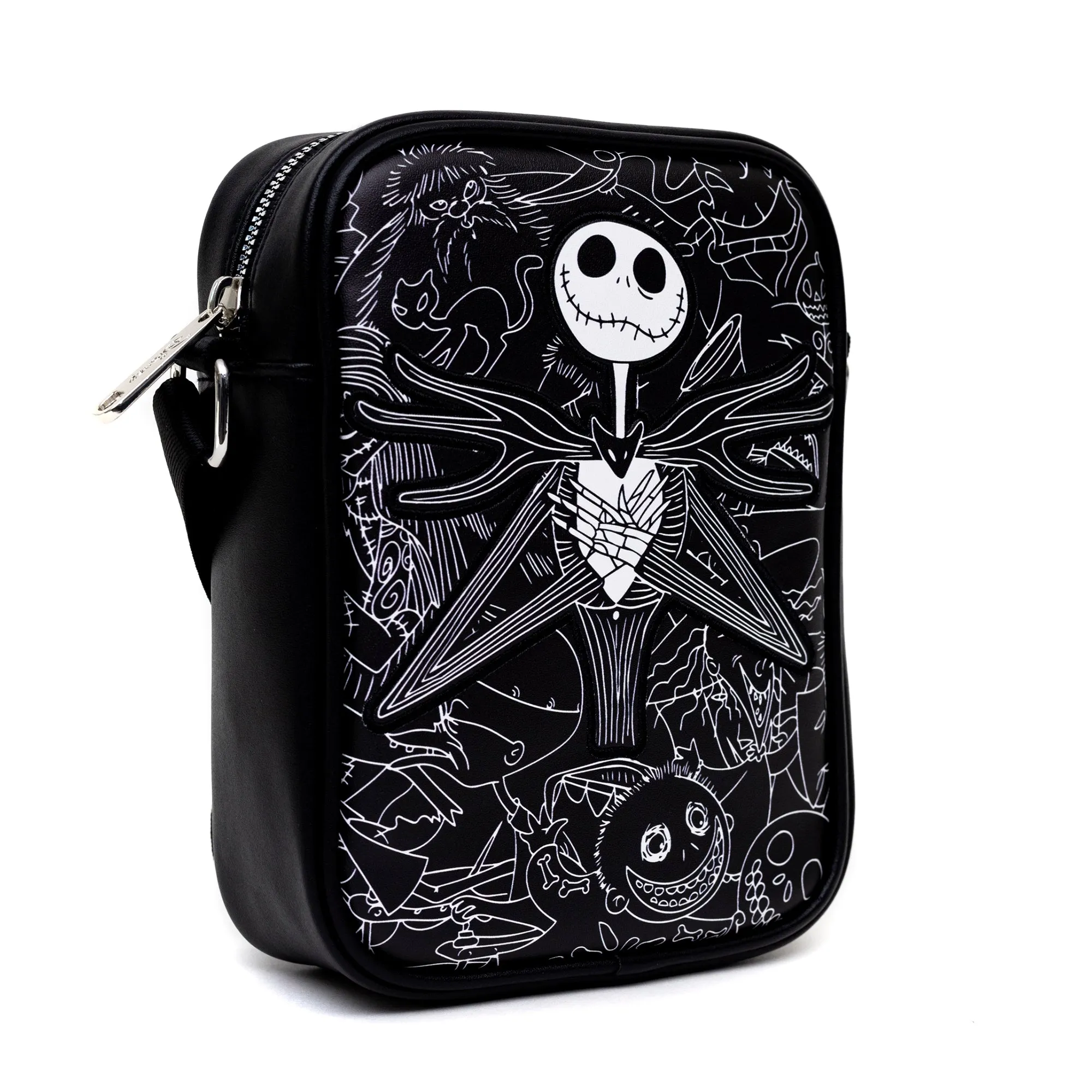Disney Vegan Leather Cross Body Backpack for Men and Women with Adjustable Strap, Nightmare Before Christmas Jack Corpse Pose Applique, Black