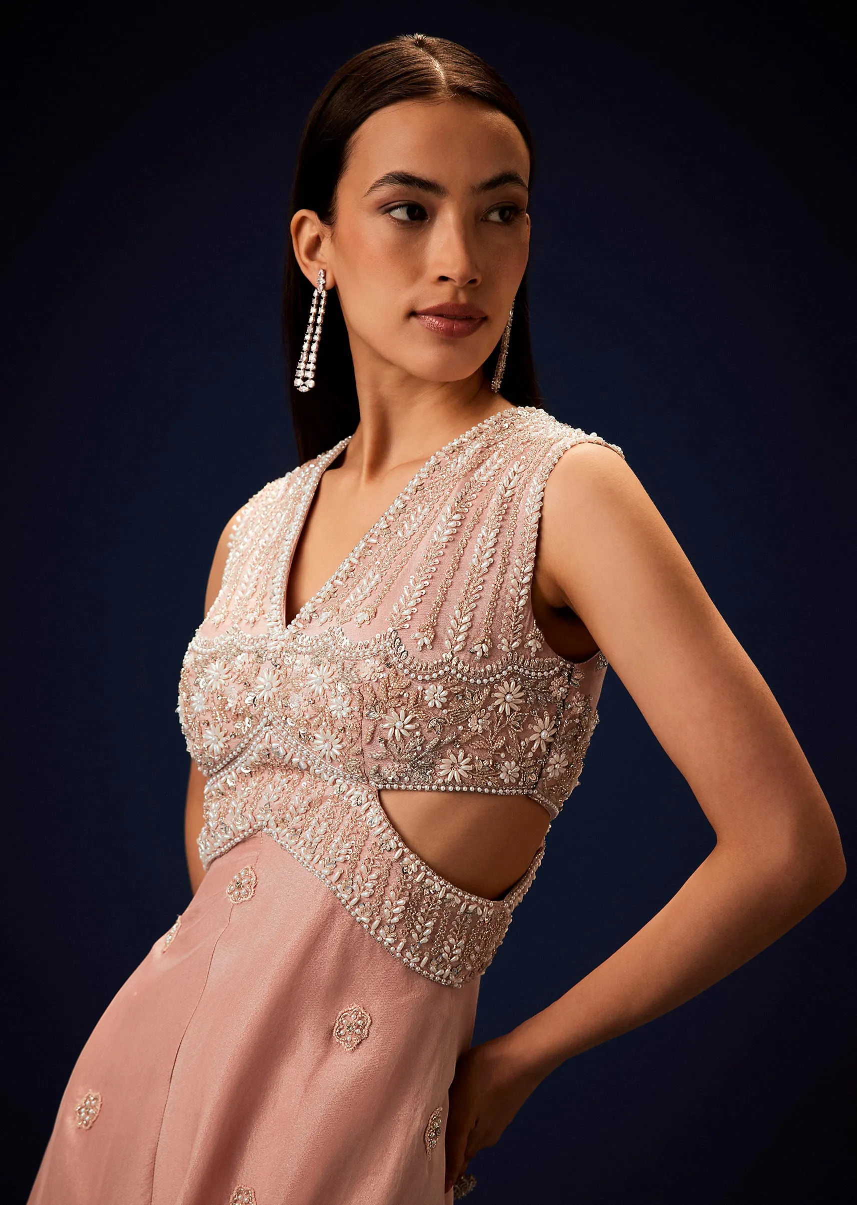 Flaming Peach Hand Embroidered Double Layer Jumpsuit