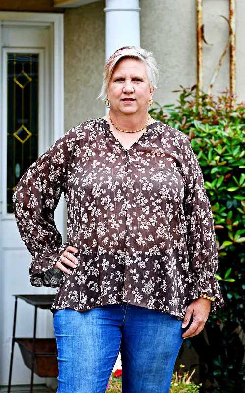 Floral Long Sleeve Top in Brown