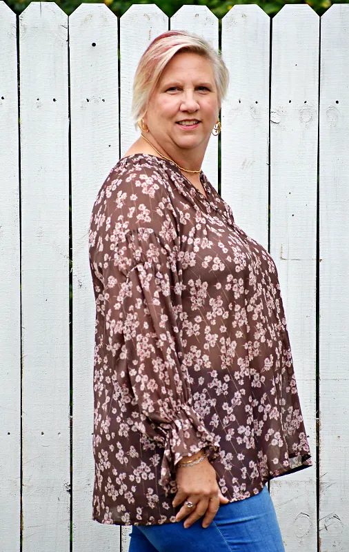 Floral Long Sleeve Top in Brown