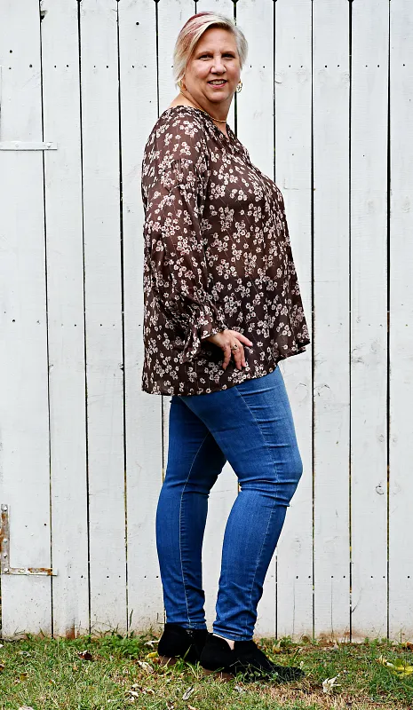 Floral Long Sleeve Top in Brown