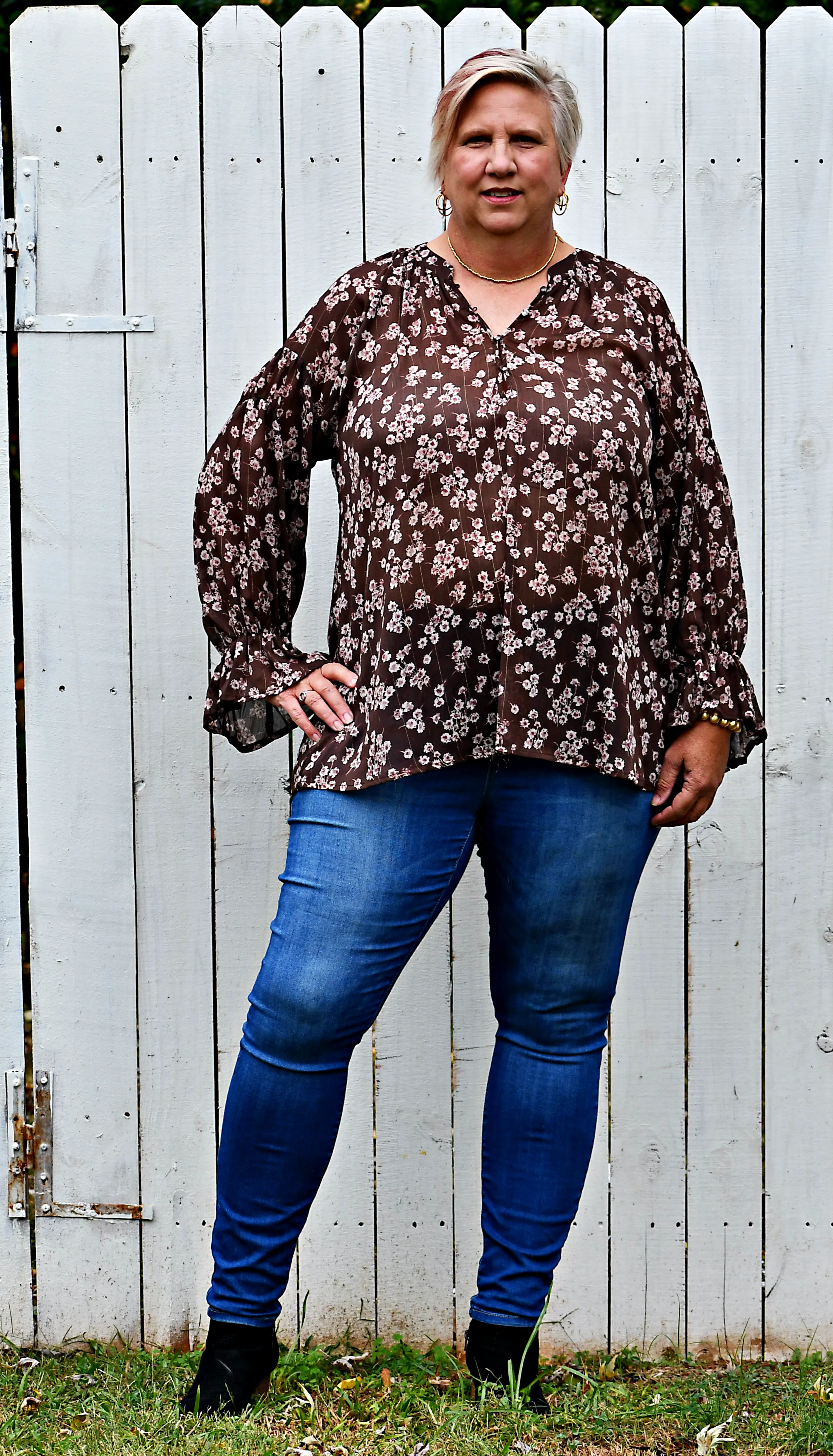 Floral Long Sleeve Top in Brown