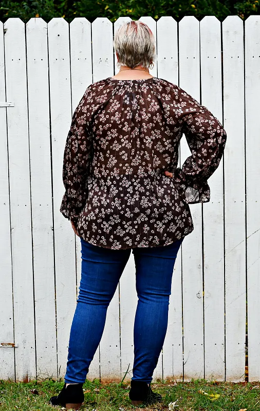 Floral Long Sleeve Top in Brown