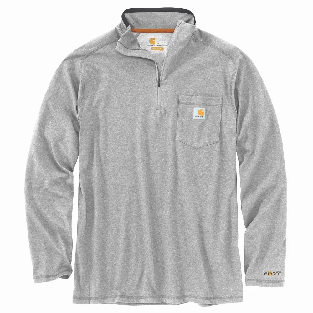 Force Relaxed Fit Midweight Long-Sleeve Quarter-Zip Mock-Neck T-Shirt - HGY-Heather Grey | Carhartt 106660