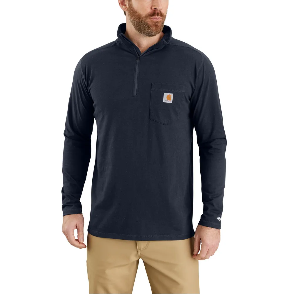Force Relaxed Fit Midweight Long-Sleeve Quarter-Zip Mock-Neck T-Shirt - I26-Navy | Carhartt 106660