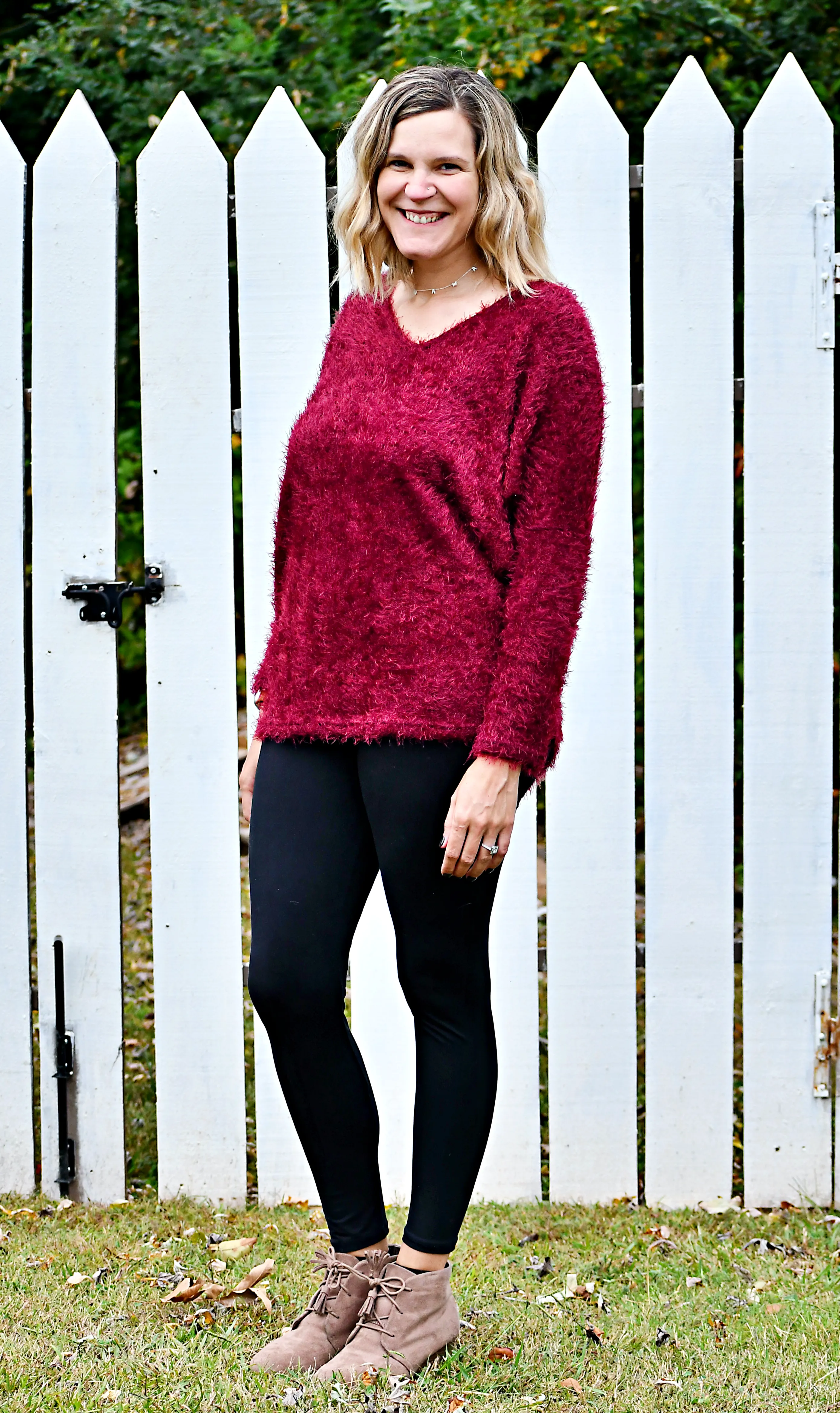 Fuzzy Feather Dolman Sleeve Sweater in Burgundy